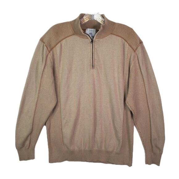 1897 Men’s Quarter Zip Sz XXL Tan Pullover Knit Sweater Long Sleeve Ribbed Top - Picture 1 of 8
